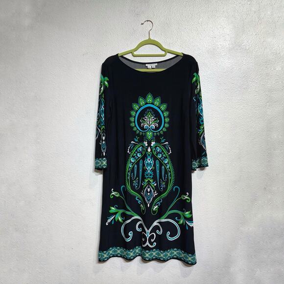 London Times Black Midi Dress Sz 14P - Picture 1 of 9